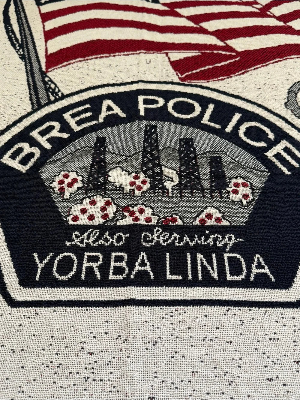 Vintage Brea Police Yorba Linda Throw Fringe Blanket Cotton CA Rare 43 X 70”